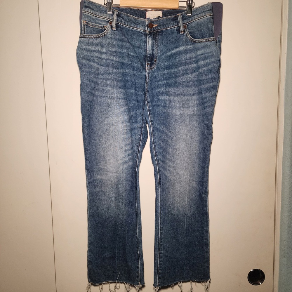 Hatch Maternity Jeans Women 30 Blue Excellent Raw Hem Cropped Flare Side Stretch